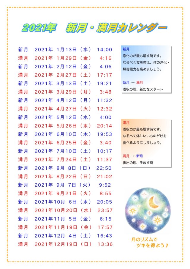 2021年 新月・満月カレンダー